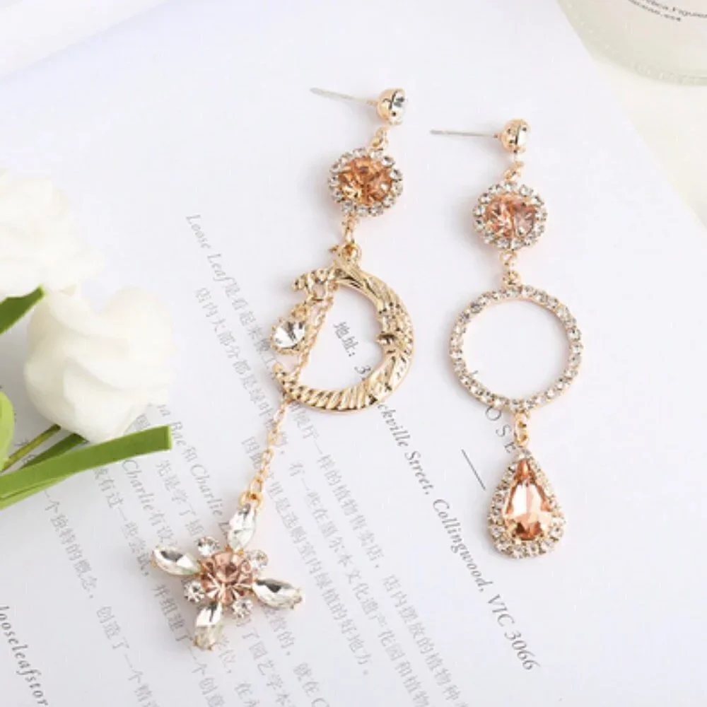 Boho Asymmetricall Moon  crystal earrings